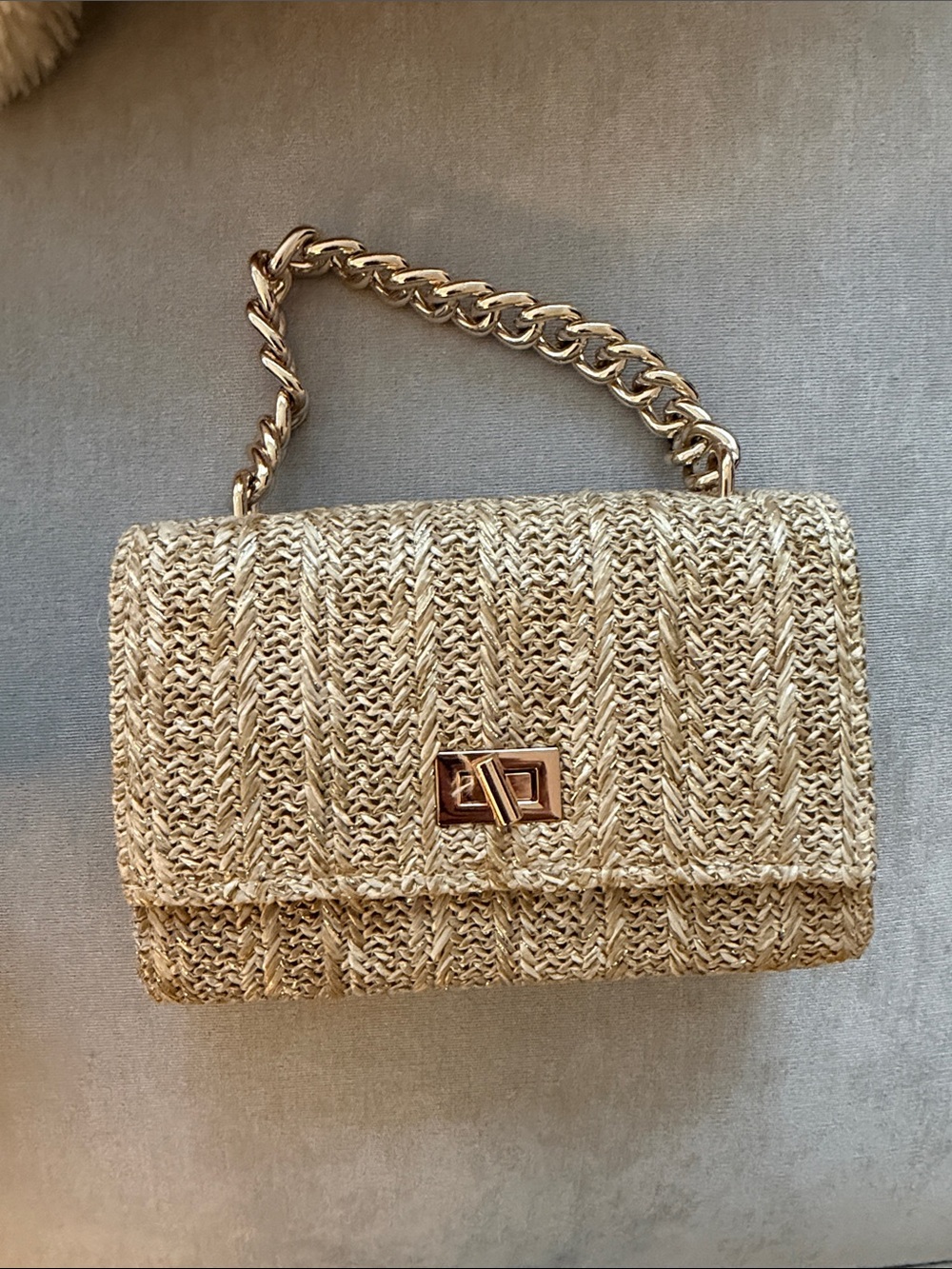 Woven Straw Chain Shoulder Bag in Natural